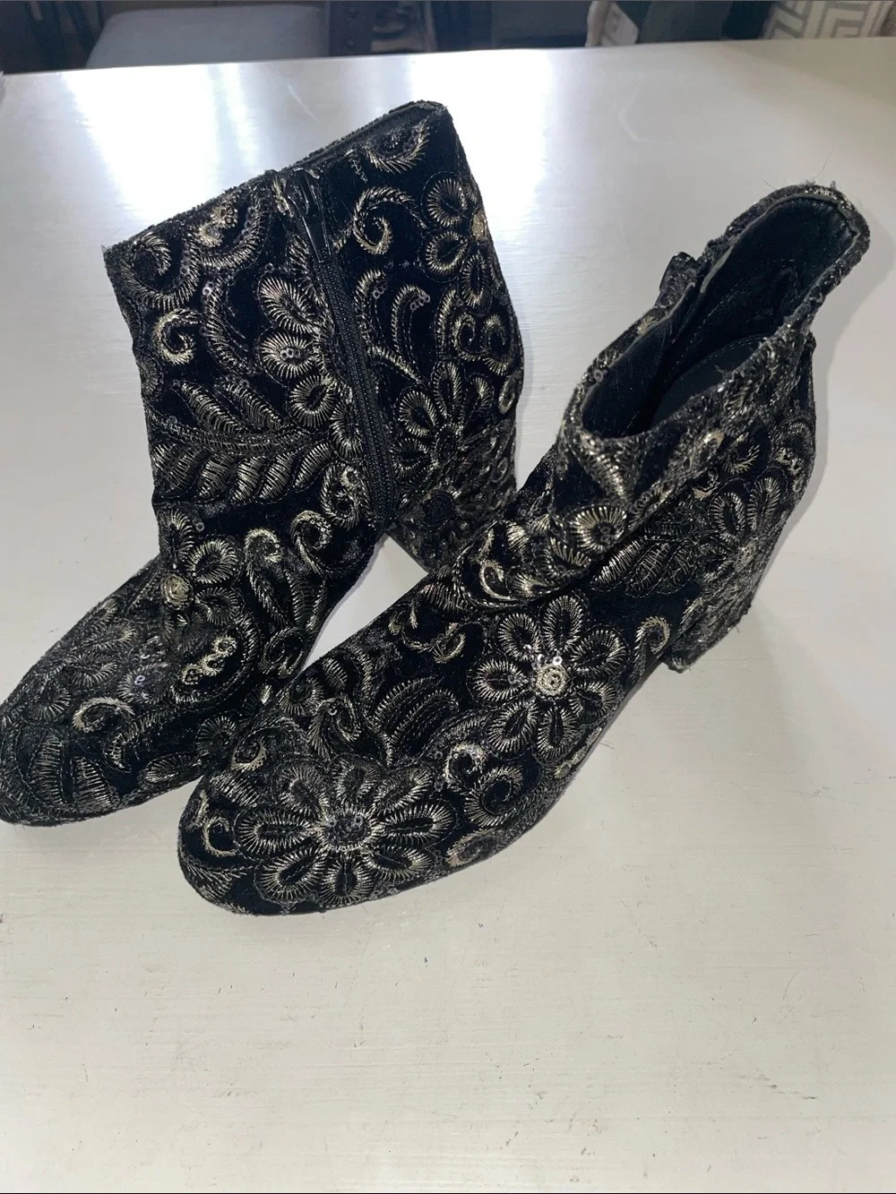 Aldo black gold floral boots size 8